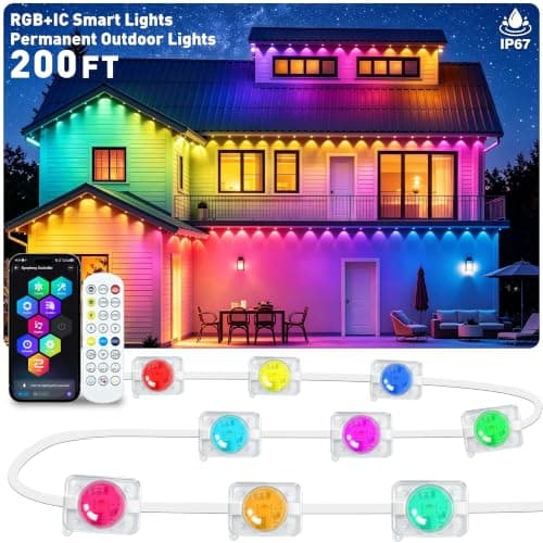 LADIKAKA 200FT Permanent Outdoor Lights,RGB+IC App ControlRemote, IP67 Waterproof Lighting,Outdoor Lights for Chasing Lights,Garden Decor,House,Party,Holiday,Smart — image 1