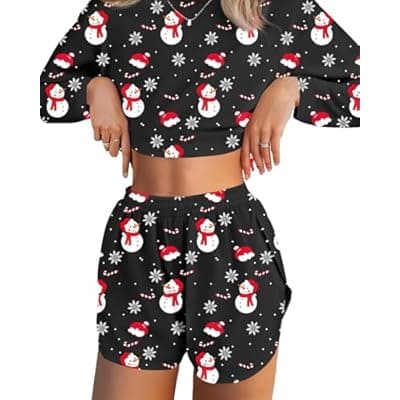 JUSTFASHIONNOW Womens Pajama Sets Striped Two Piece Lounge Sets Long Sleeve Top and Split Shorts Print Sleepwear Comfy Pjs
