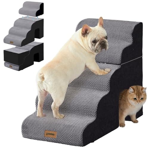 ZOMISIA Dog Ramp for Large Dogs - 24" H 5 Steps Pet Stairs for High Bed with Tunnel 2 in 1 with Zippers Suitable, Indoor Cat Ladders with Non-Slip Bottom, Black