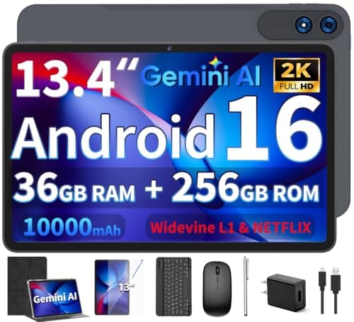2026 Android 16 Tablet, 13 inch Tablet with Keyboard, 36GB+256GB+2TB Expand | Tablet 13 inch with Gemini AI, 1920x1200, 10000mAh, 8-Core, 2K Large Tablet PC with Case/Mouse/Stylus for Home & Work(Black) — image 1