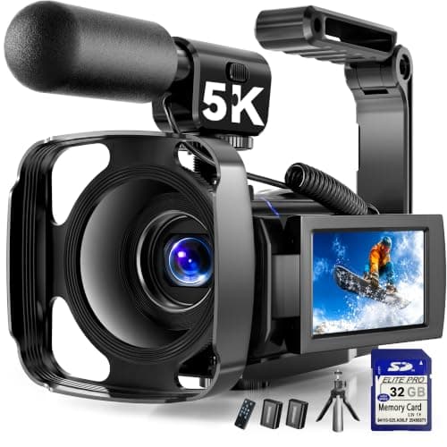 5K Video Camera Camcorder, UHD 64MP Vlogging Camera for YouTube with 3" 270° Rotatable Touch Screen, Digital Camera with IR Night Vision, 16X Zoom/WiFi/Webcam/HD/32GB Card/2 Batteries/Microphone — image 1