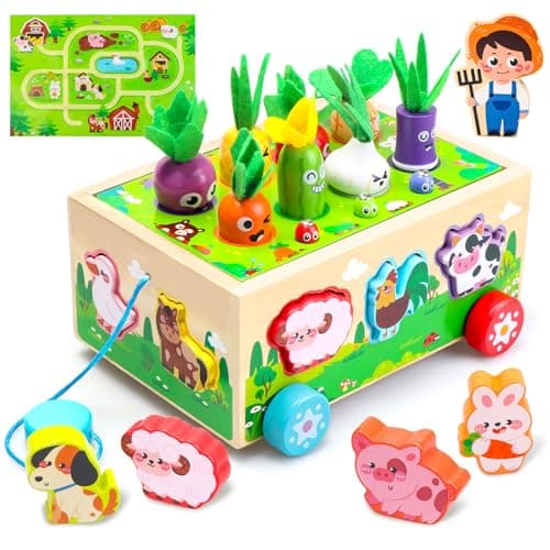 Montessori Toys for 1-3 Year Old Girls Boys|Birthday Gifts for 1 Year Old|Shape Sorting with Game Map|Wood Animal Farm Baby Toys for Baby 1+ 1-2 1st First Birthday Girl Easter Gifts