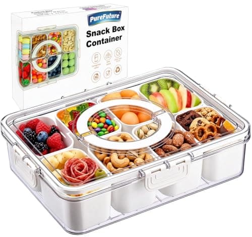 Pure Future 8-Compartment Snackle Box with Handle | Divided Snack Tray | with Lid, Charcuterie Organizer Container for Travel, Beach, Picnic, Party, Movie Night, BPA-Free, Dishwasher Safe Inner Bins — image 1