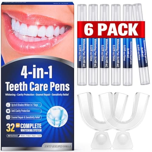 Teeth Whitening Pen Kit - 35% Carbamide Peroxide, Stain Removal, 4 Whitening Pens + 2 Remineralizing Pens, Enamel Repair, Anti-Cavity, Sensitive Teeth Care, 6 x 0.14 fl oz (Spearmint)