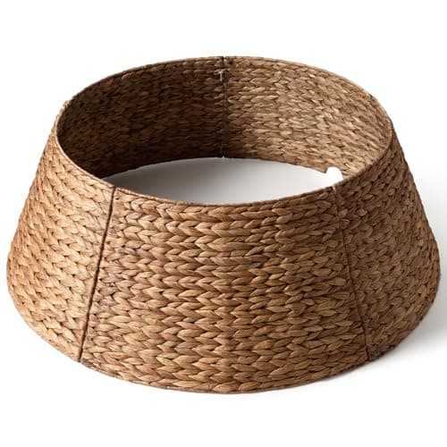 28in Christmas Tree Collar - Woven Hyacinth Tree Collars for Artificial Trees - Rattan Rustic Farmhouse Basket for Tree Base Cover with Cord Cut-Out for 6ft 7.5ft Tree (Brown) — image 1
