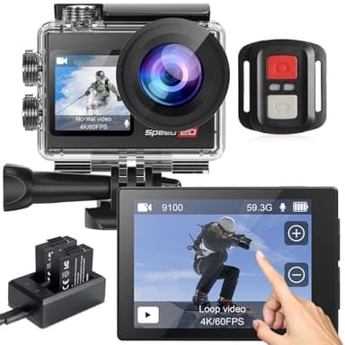 Hiicam Action Camera 4K 60FPS with Touch Screen 20MP Waterproof Camera Underwater 131FT with EIS for Snorkeling Helmet Bike 170° Wide Angle Remote WiFi 5XZoom