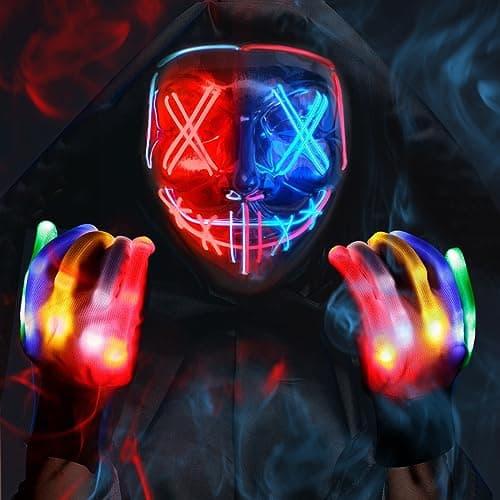 Max Fun Halloween Mask Glowing Gloves for Halloween Costume Cosplay Party Led Light Up Scary Masks for Halloween Party — image 1