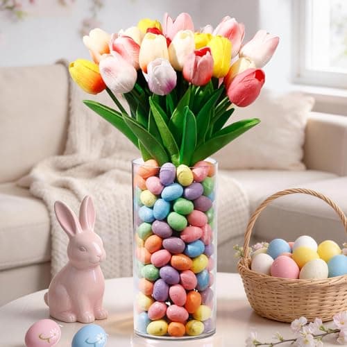 ALFEVA Easter Decorations-Vase in Vase and Approx 100pcs Easter Eggs Filler, Vaseset Ready to Display,Spring Decorations for Home Table (No Flowers)