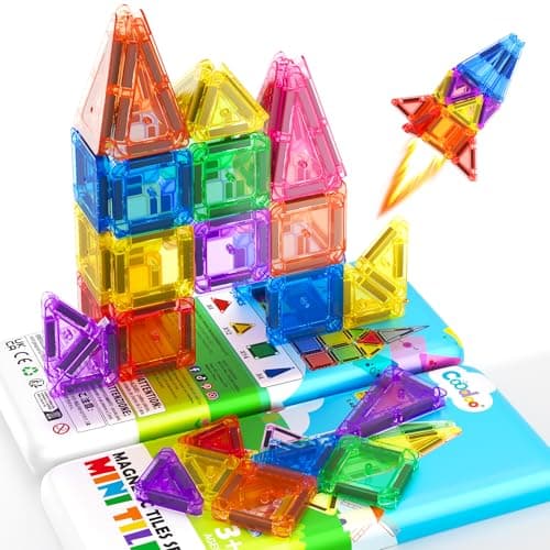 Coodoo Magnetic Tiles for Kids Ages 4-8 Toddler Toys Magnetic Blocks Building Toy STEM Outdoor Kids Toys Gift for Boys & Girls 3+ Year Old, Pocket-Sized Mini Tiles for Classroom Must Haves