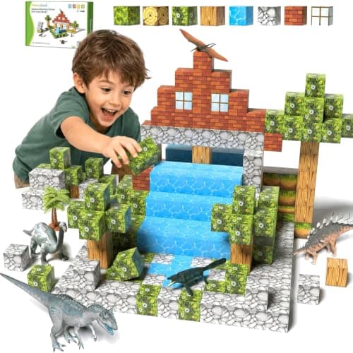 Magnetic Blocks, 108PCS Magnetic Building Block with 6 Dinosaur Toys for Kids, Toddler Stacking STEM Toys for Boys & Girls 3-5 4-8 5-7 Year Old, Sensory Birthday Gift for Age 3+ Kids — image 1