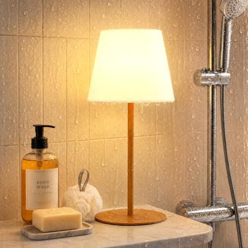 Waterproof Shower Lamp, Rechargeable Table Lamp Cordless for Bathroom | IP54 Spa-Like Shower Light, 4000mAh Battery Operated, 3 Color Modes, Stepless Dimming and Memory, for Bathtub Outdoor (1Pack) — image 1