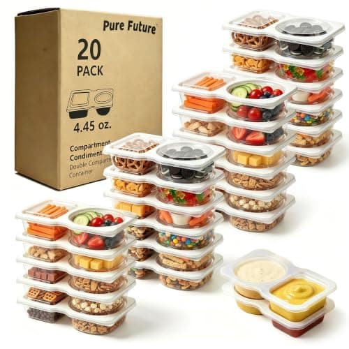 Pure Future 20-Pack 2-Compartment Snack Containers with Lids (40 Pieces) | Reusable Meal Prep Lunch Boxes for Portion Control, Microwave Safe Snack Pack, Ideal for Office, Gym, Travel Use — image 1