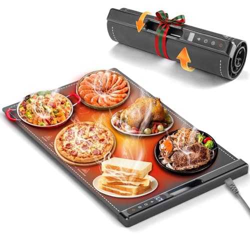 Warming Mat for Food, Electric Warming Tray, Silicone Food Warming Mat with 7 Temperature Levels & 1-4H Timer, Auto Shut-Off, Rollable & Portable, 23.62"*14.96" Food Warmers for Parties, Buffet, Gray