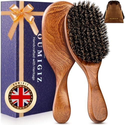 OUMIGIZ 100% Boar Bristle Hair Brush British Craftsmanship Slick Back | Handmade Natural Wooden Hairbrush, Soft Bristles Gentle Detangling Smoothing Women Men Kids Thin Fine Hair, Anti Breakage — image 1