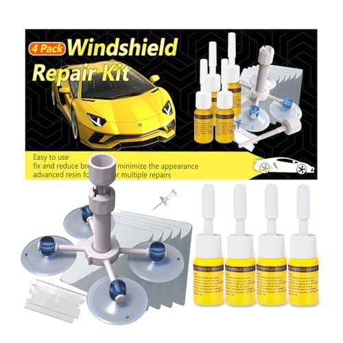 CLAMPER Windshield Crack Repair Kit, Windshield Repair Kit for Chips and Cracks, 4 Pcs Car Glass Repair Kit, Cracks Gone Glass Repair Kit Automotive Quick Fix for Chips, Cracks, Bullseyes (Yellow)