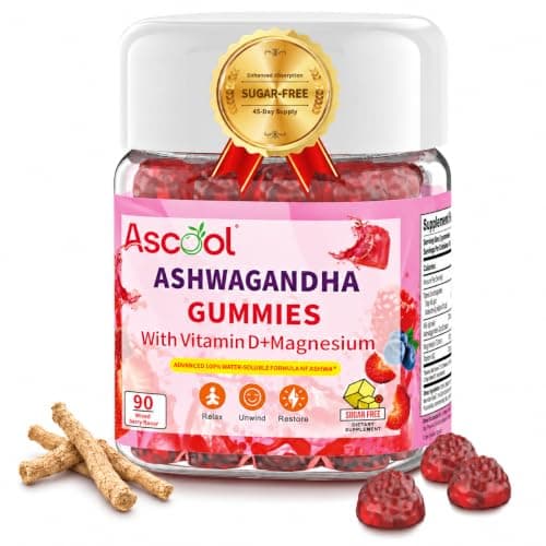 Ashwagandha Gummies for Stress Relief & Calm, 300 mg Root Extract with Magnesium and Vitamin D, Sugar-Free Vegan Supplement, 90 Count — image 1
