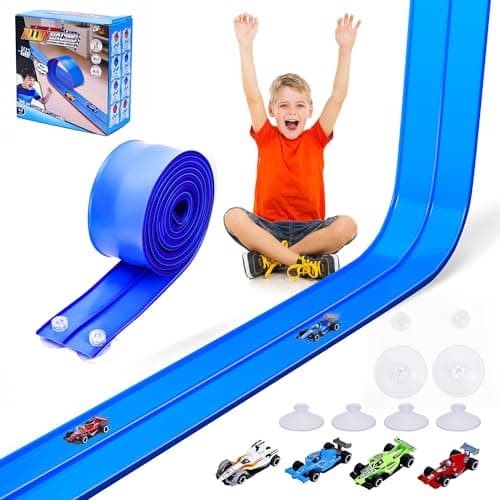 Flexible Race Car Track for Kids 15 Ft Flex Tracks Starter Set Compatible with Diecast 1/64th Cars Portable Rolls Up Race Tracks with Strong Suction Cups Birthday Gifts for Boys Girls Ages 3+ — image 1