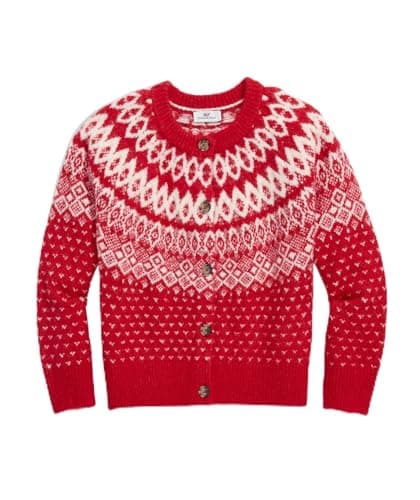 Vineyard Vines Girls' Fair Isle Cardigan, Red Velvet, M