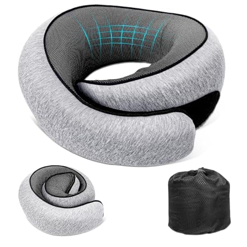 GongPath Travel Neck Pillow for Airplanes, Memory Foam with Chin Support, Ergonomic 360 Degree Cervical Support for Plane/Car/Train/Office (Light Grey)