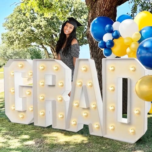 2026 Graduation Decorations - 2.3FT Large PRE-CUT GRAD Marquee Light Up Letters Kit - Mosaic Foam Board Sign - Class of 2026 Congrats Party Supplies for Kindergarten Preschool High School College