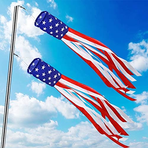 4th of July Patriotic Decorations, 2 Pack 40 Inch American Flag Windsock 250th Anniversary USA Red White Blue Stars & Stripes Wind Socks for Outside Presidents Day Memorial Day Independence Day Decor