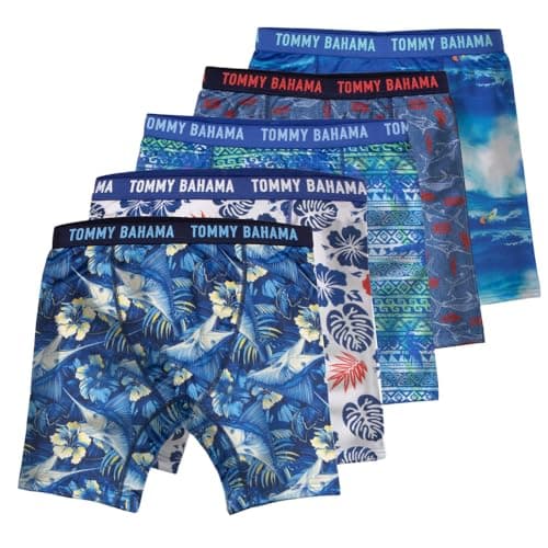 Tommy Bahama Boy's 5-Pack Athletic Compression Shorts - Soft, Tag Free Sports Underwear Multipack for Kids and Toddlers (Blue/Green/White, Size 5)