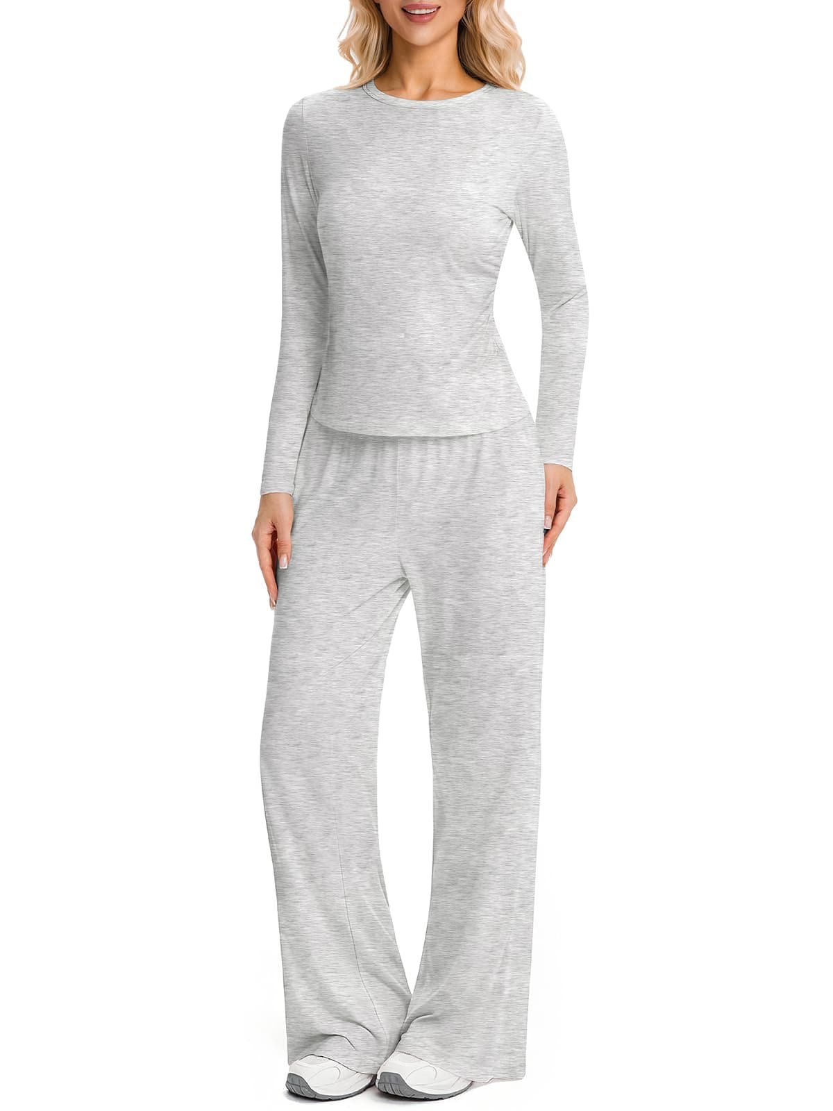 Womens 2 Piece Long Sleeve Lounge Sets Travel Outfits 3 Inseams