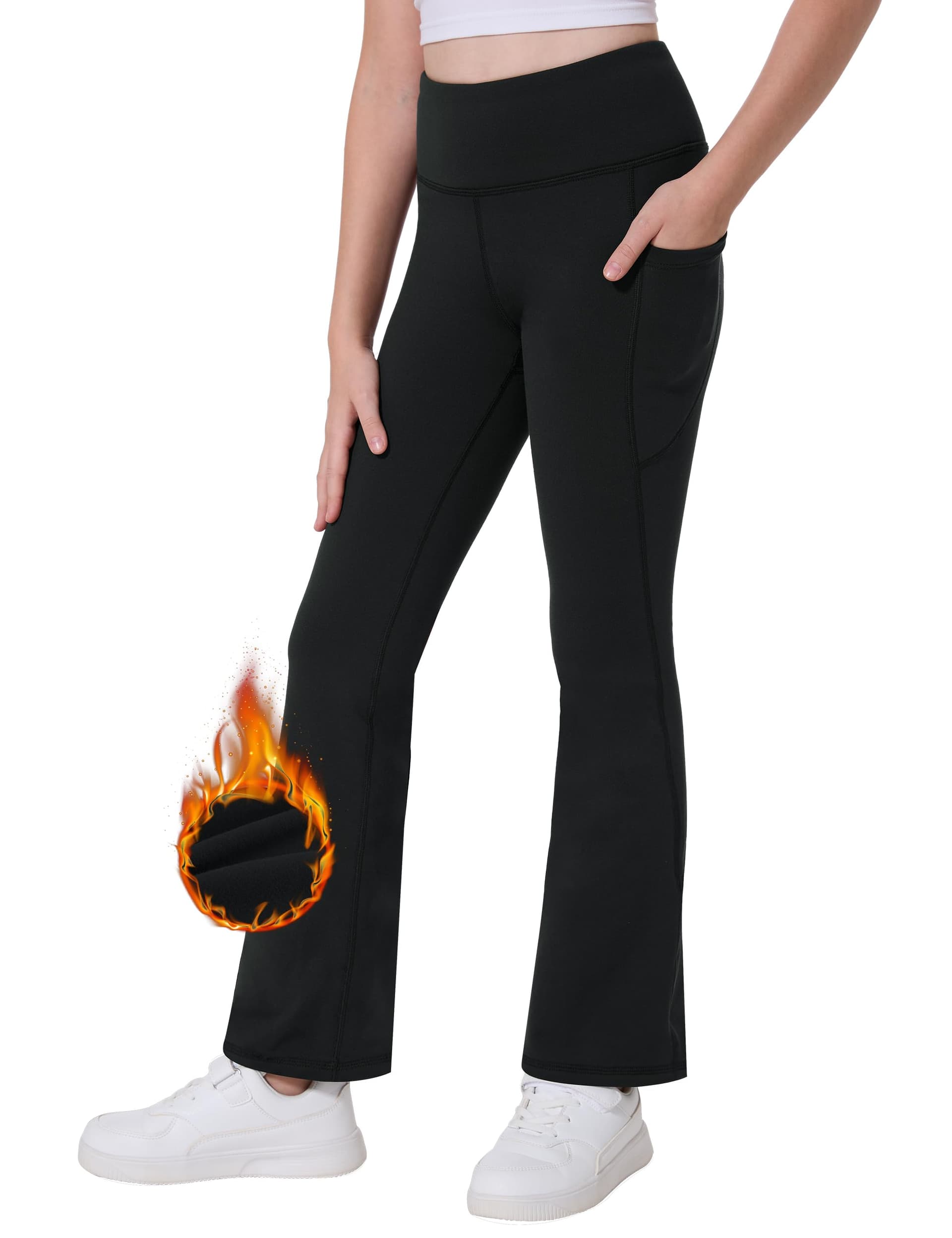 Desol Girls Fleece Lined Flare Leggings with Pockets Warm Bell Bottom Pants