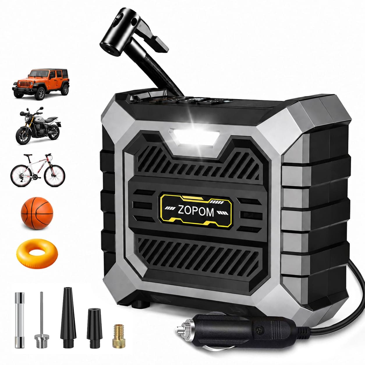 Tire Inflator Portable Air Compressor, 150 PSI DC 12V Air Pump with Digital Pressure Gauge, Auto Shut-Off, LED Light, Tire Pump for Car Motorcycle Bicycle