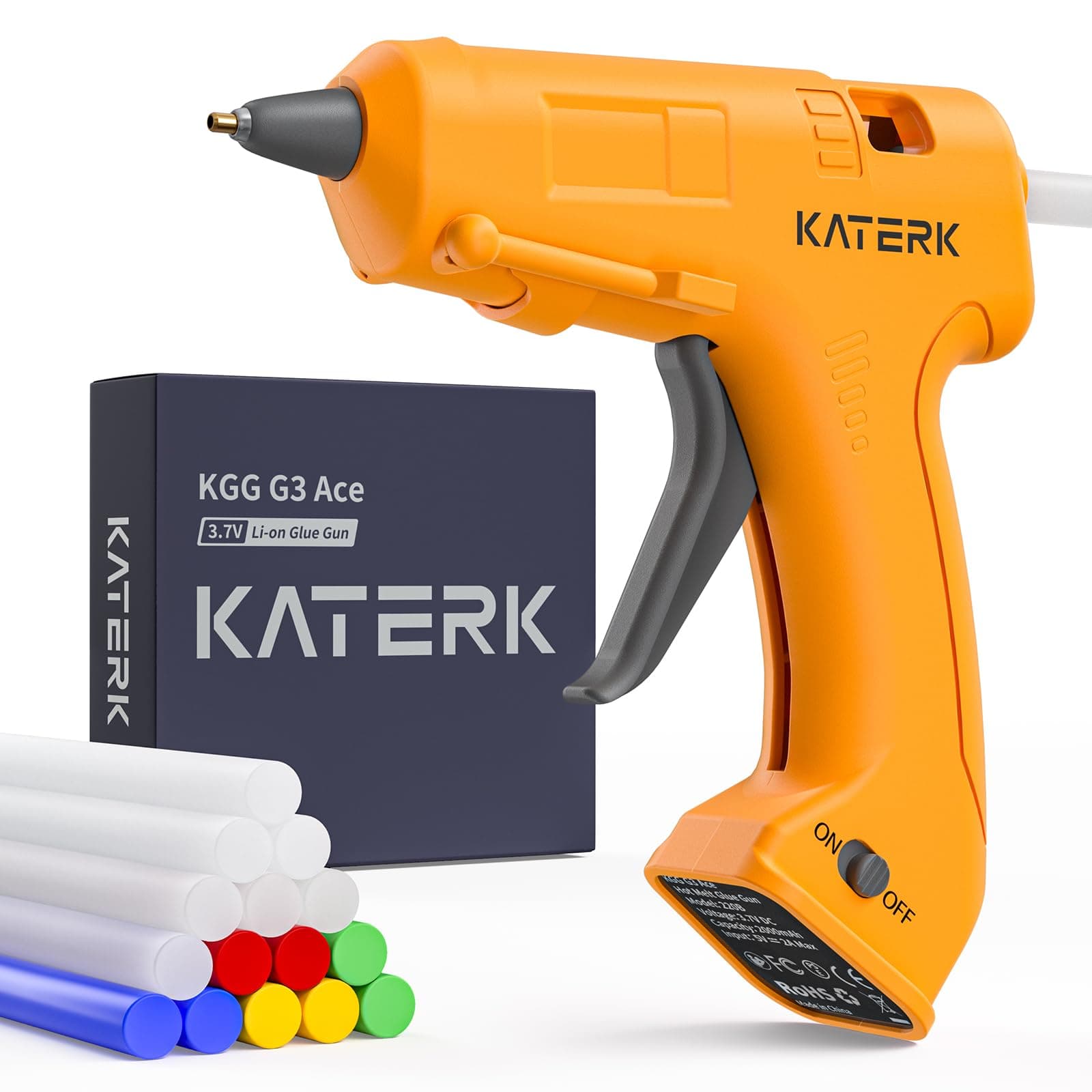 Katerk 3.7V Cordless Hot Glue Gun Kit with 15 Glue Sticks, 90s Fast Heating