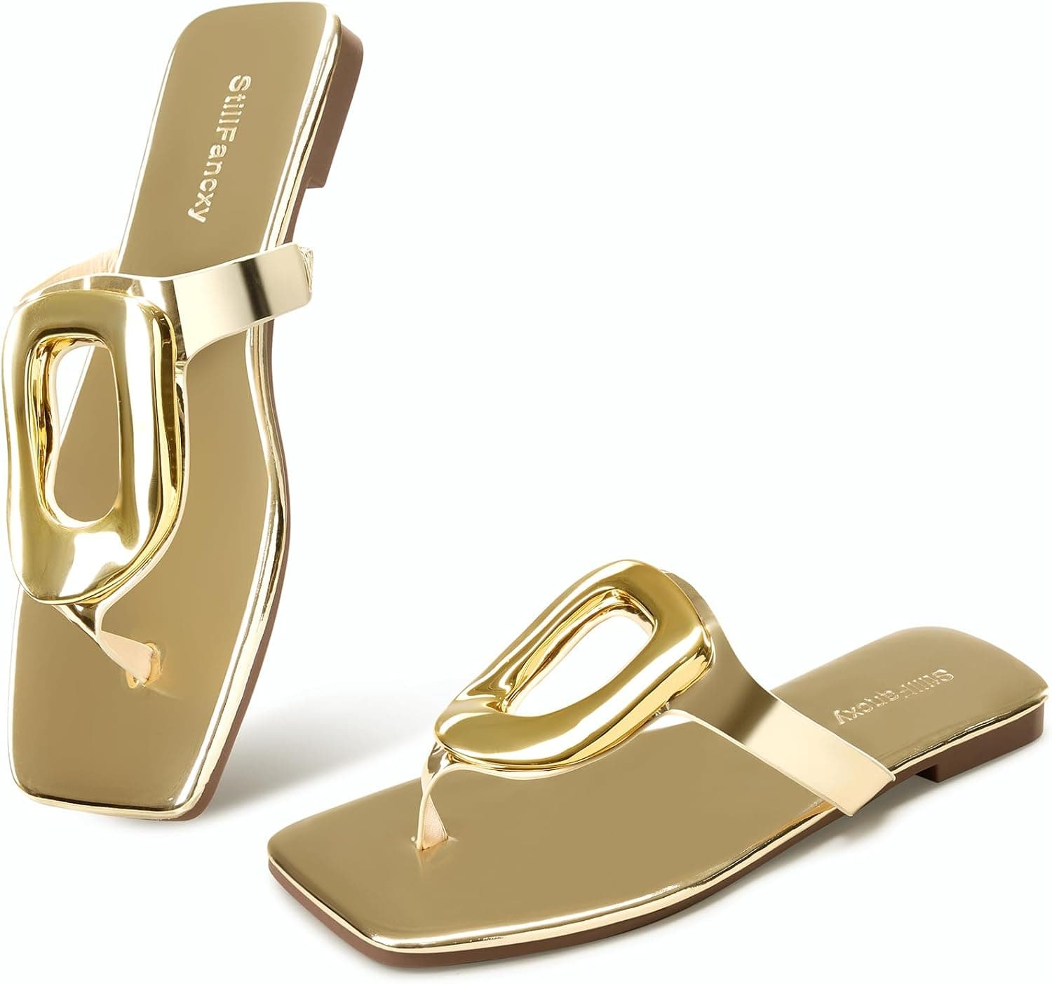 STILLFANCXY Gold Buckle Flat Sandals