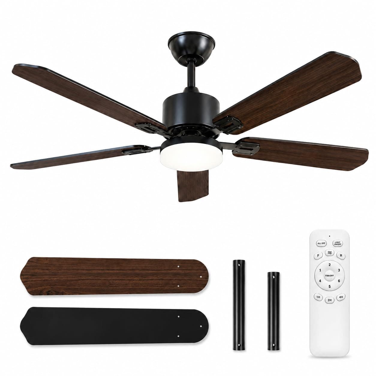 52 inch Ceiling Fans with Lights and Remote Control, Black