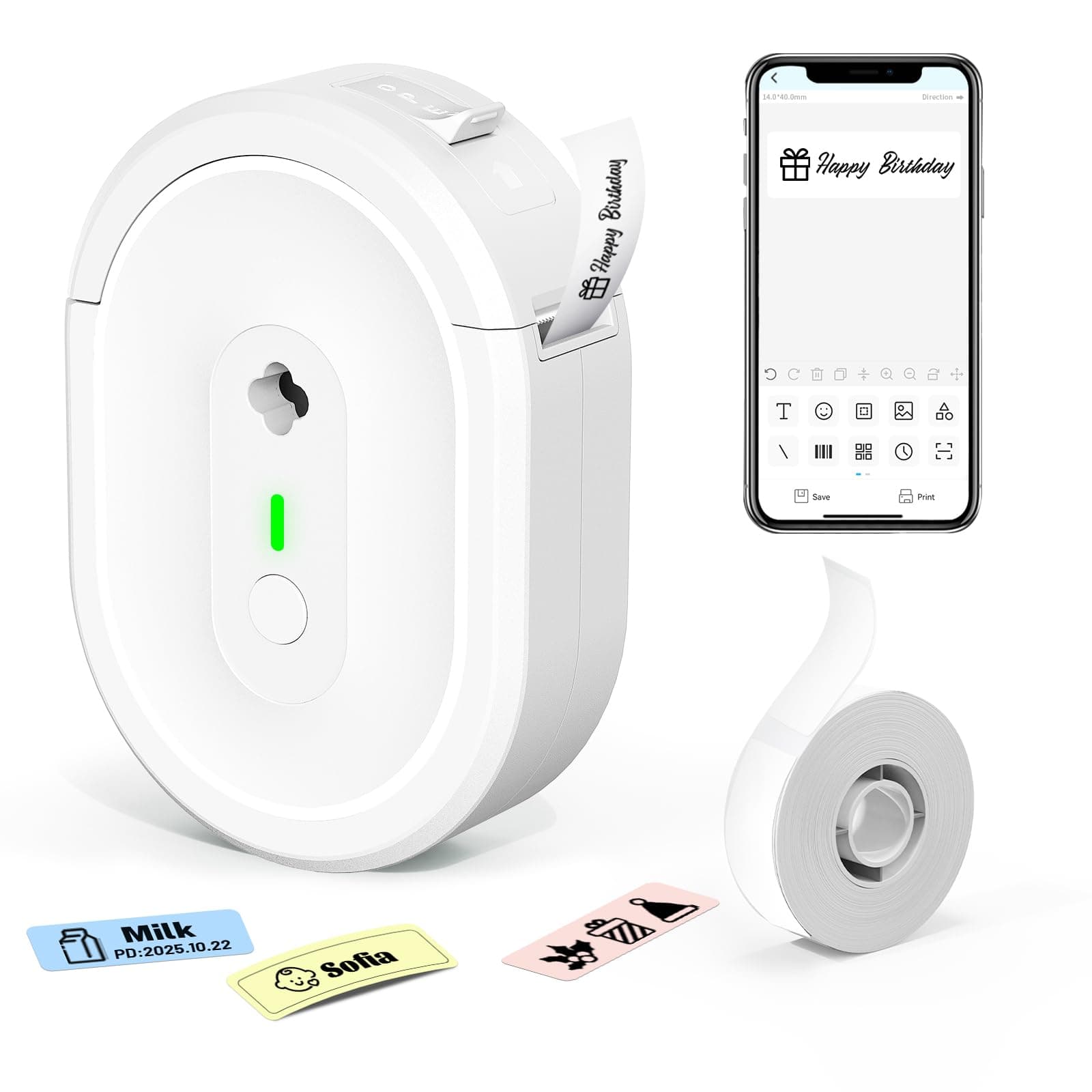 Bluetooth Label Maker Machine N12 Mini Thermal Label Printer, White