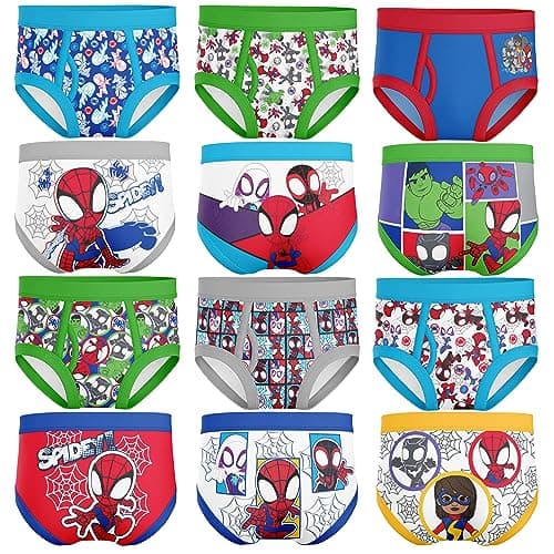 Marvel Boys'-Toddler-Exclusive 12-PK Avent Box Spiderman & Superhero-Friends Perfect for Gifting & Potty Training, 12-Pack Briefs, 5T
