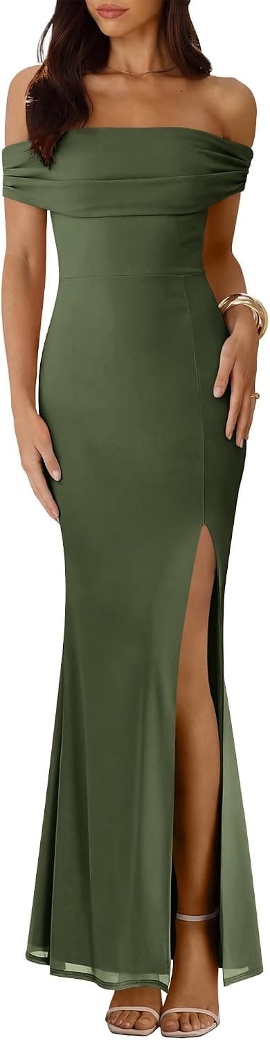 CARACILIA Womens Off Shoulder Maxi Wedding Guest Dress