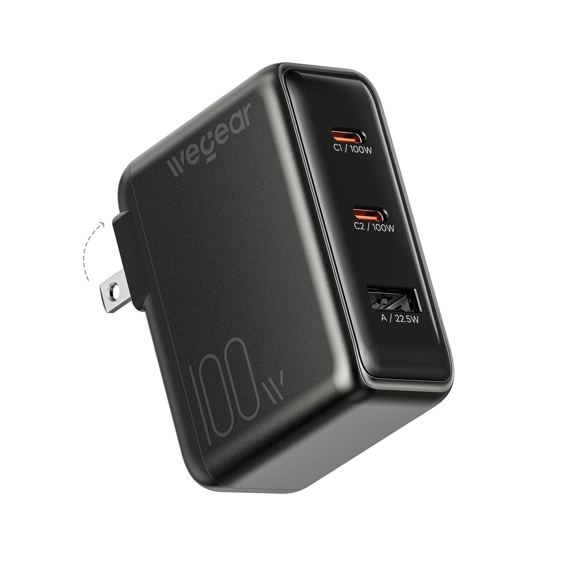 100W GaN USB C Charger Block, 3-Port Slim Foldable Wall Charger