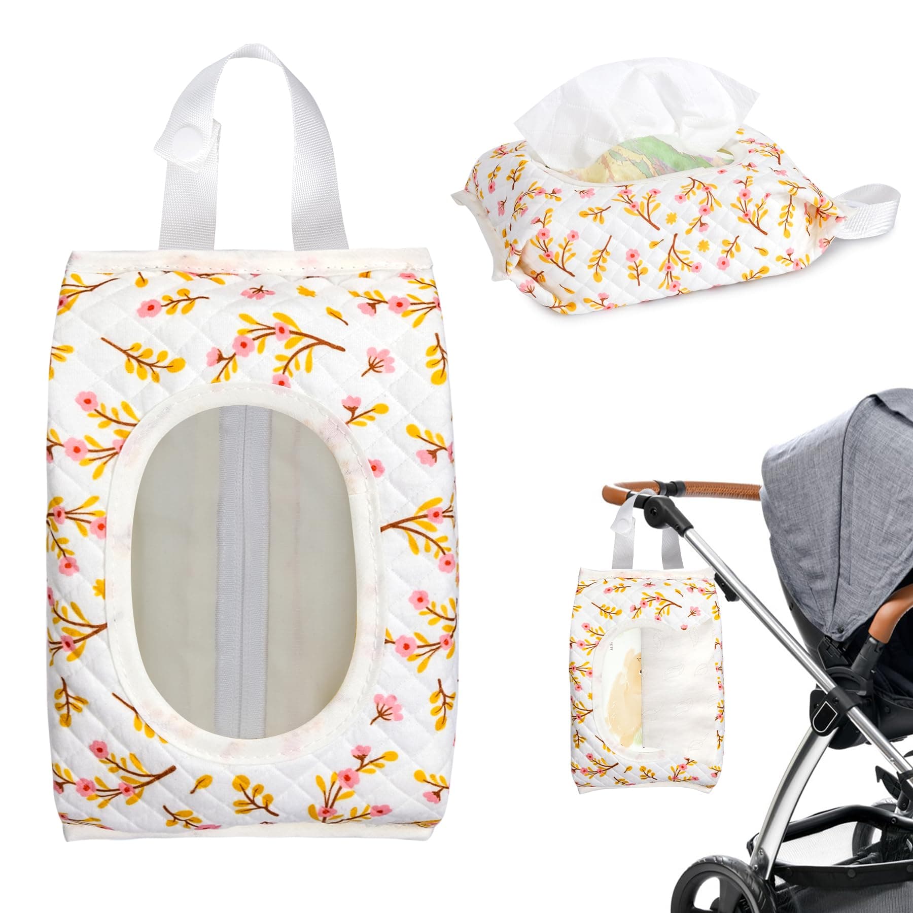 Quilted Baby Wipe Holder, Diaper Pouch Hanging Wet Wipes Bag