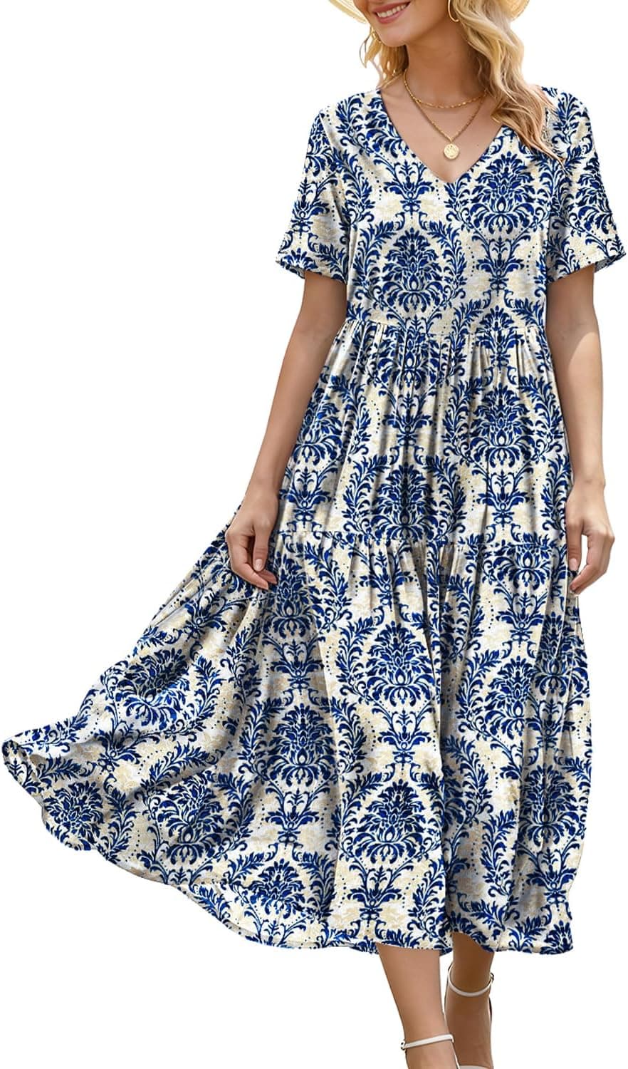 YESNO Women's V Neck Maxi Dress