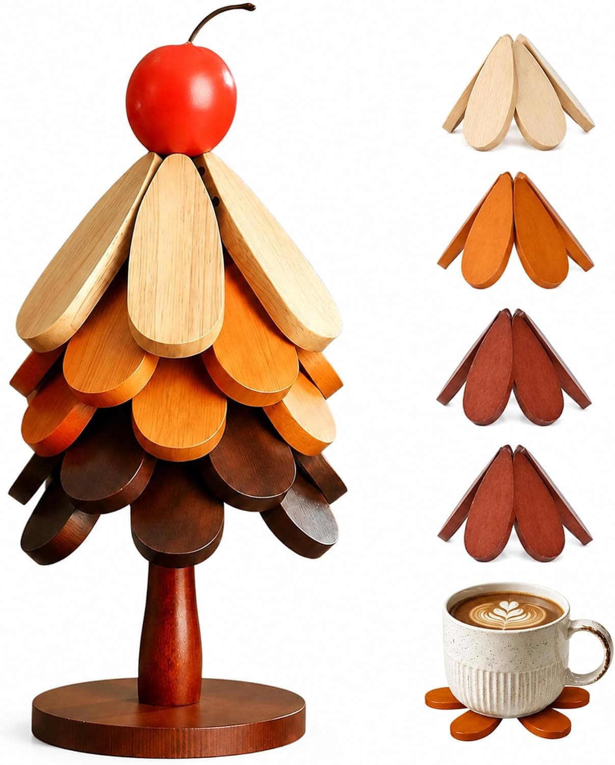 KOWINDA Wooden Christmas Tree Trivet Set of 5