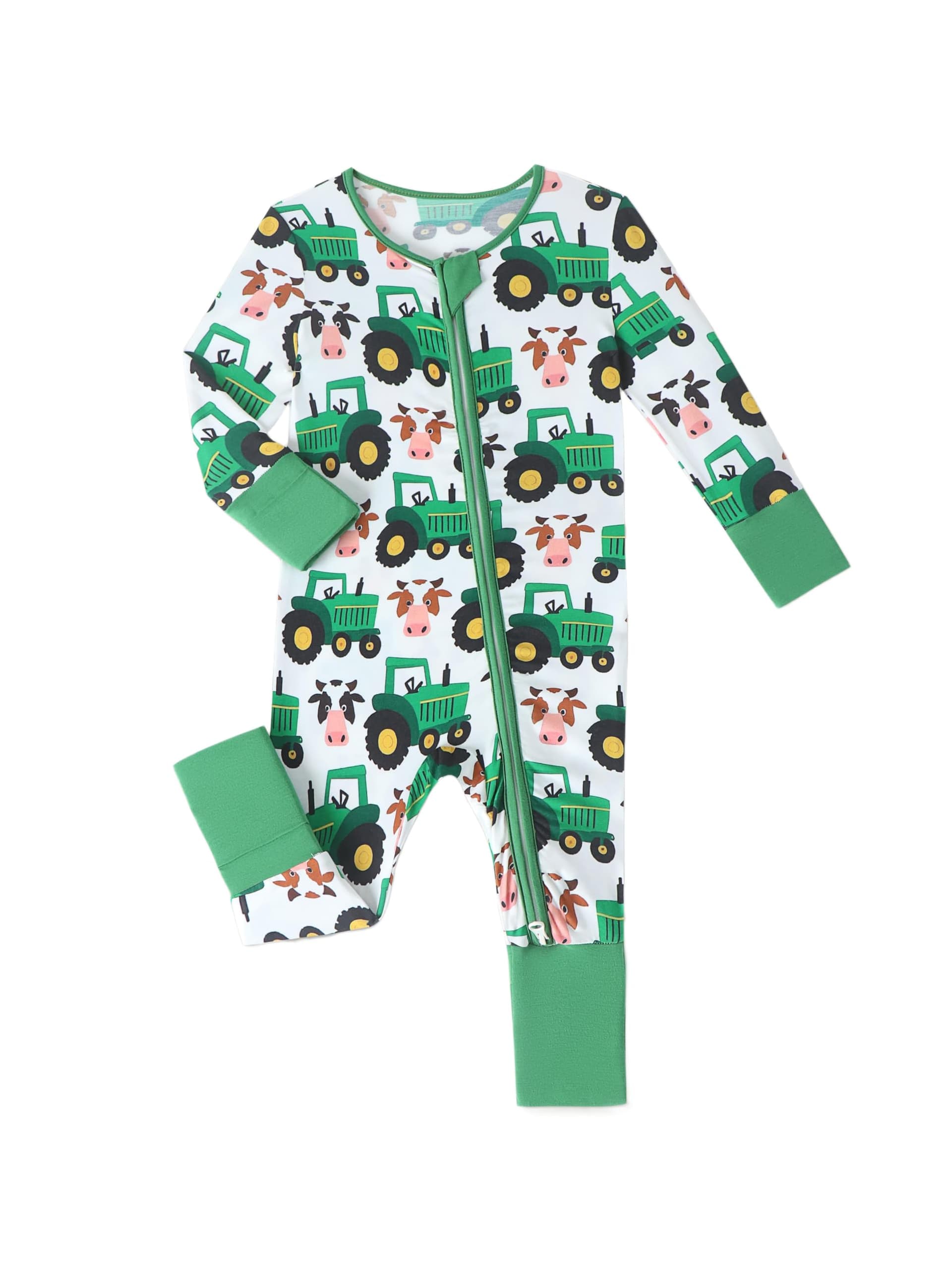 Unisex Baby Bamboo Viscose Long Sleeve Romper, Cute Prints Zipper Footless Jumpsuit, Toddler One-Piece Outfits