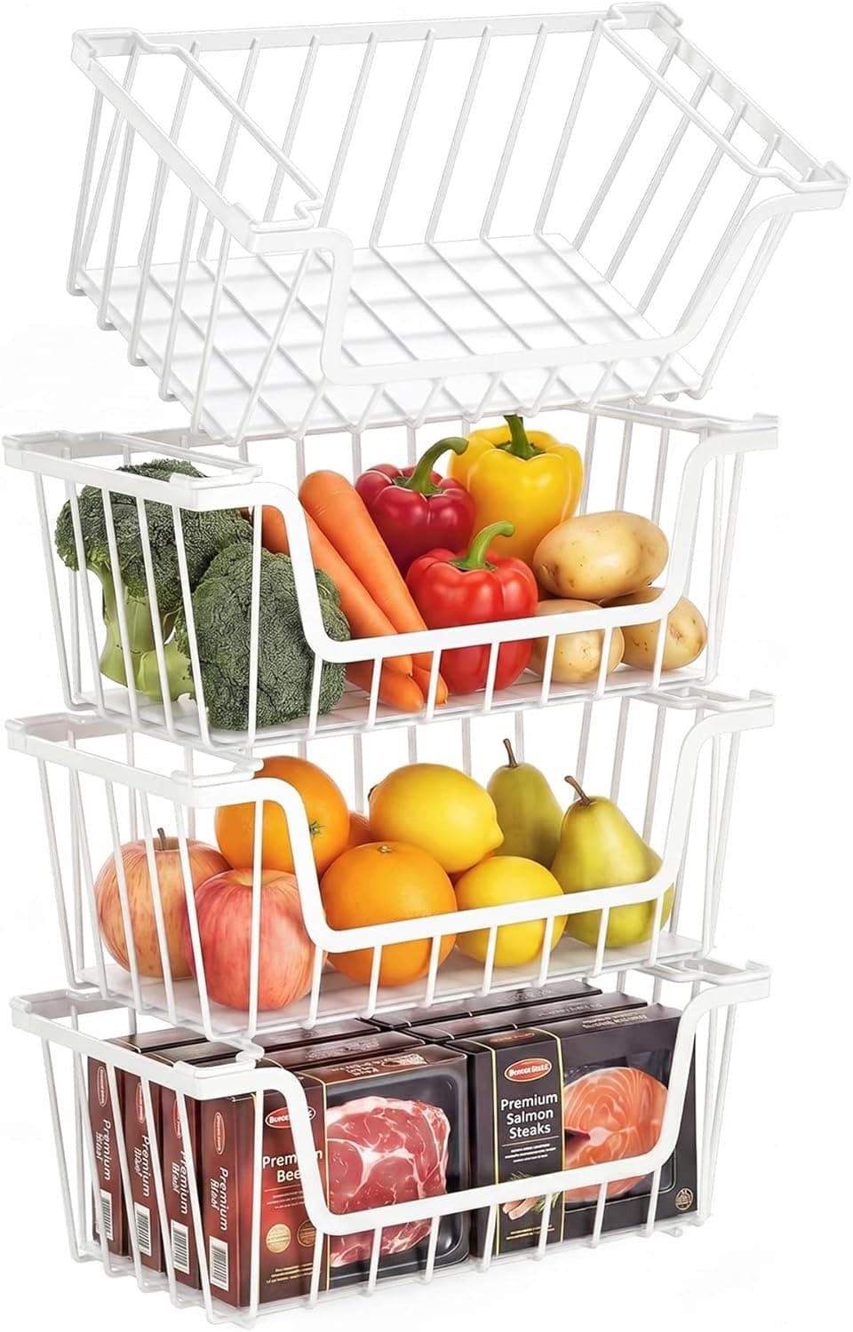 SUNALLY Stackable Storage Bins 4 Pcs Wire Baskets