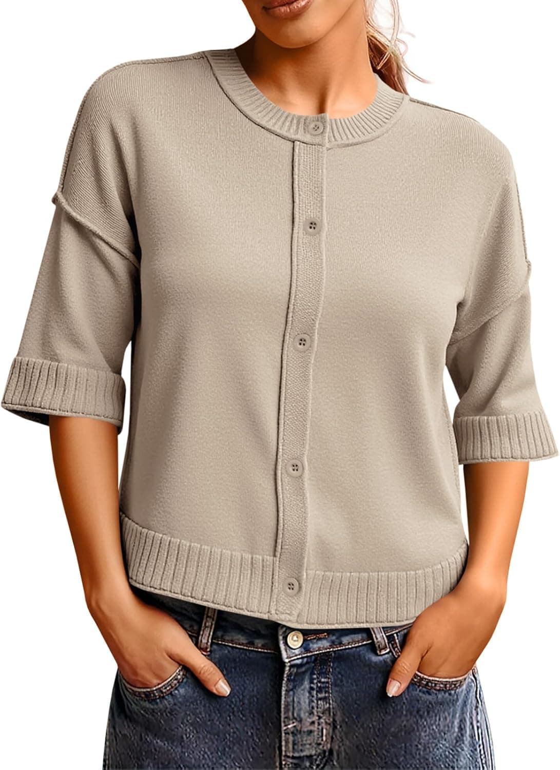 SAODIMALLSU 3/4 Sleeve Cardigan Sweaters