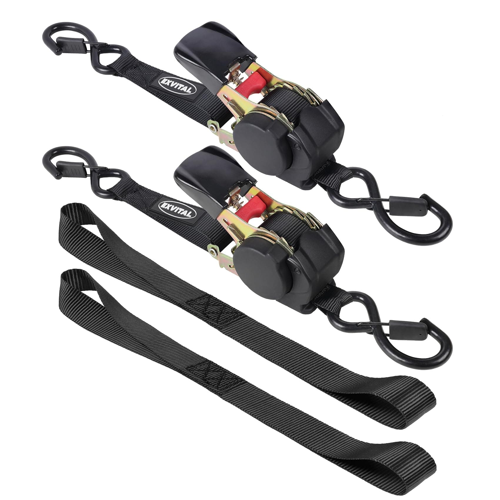 EXVITAL Retractable Ratchet Straps Havy Duty 1200lbs Break Strength Retractable Tie Down Straps Auto Self Retracting Ratchet Straps for Truck, Cargo Trailer, Motorcycle, 1"×12ft Black