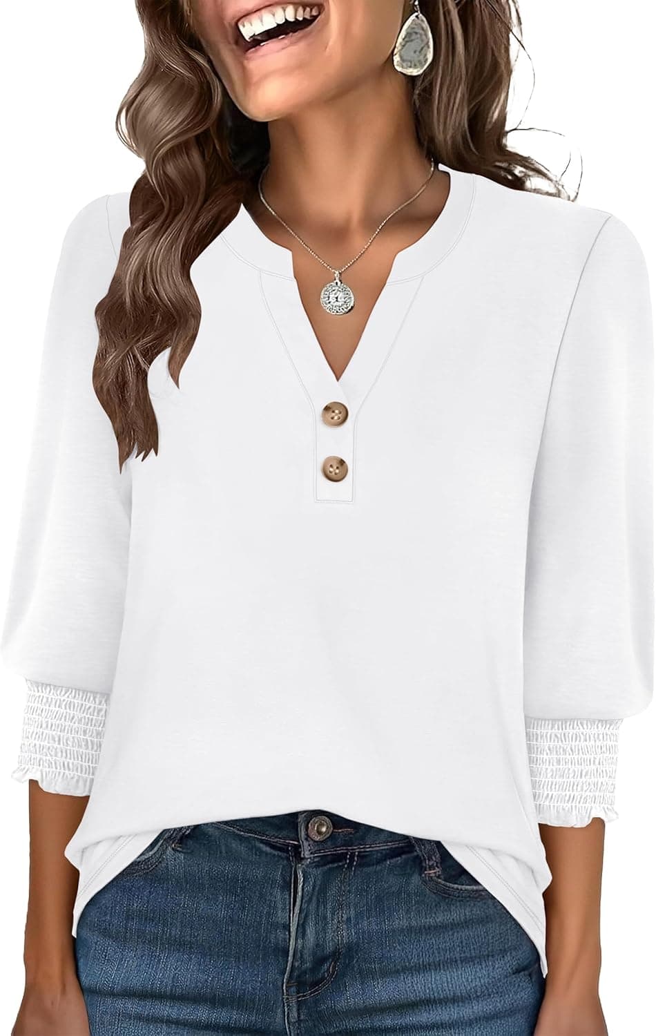 ANRABESS 3/4 Sleeve Henley Blouse