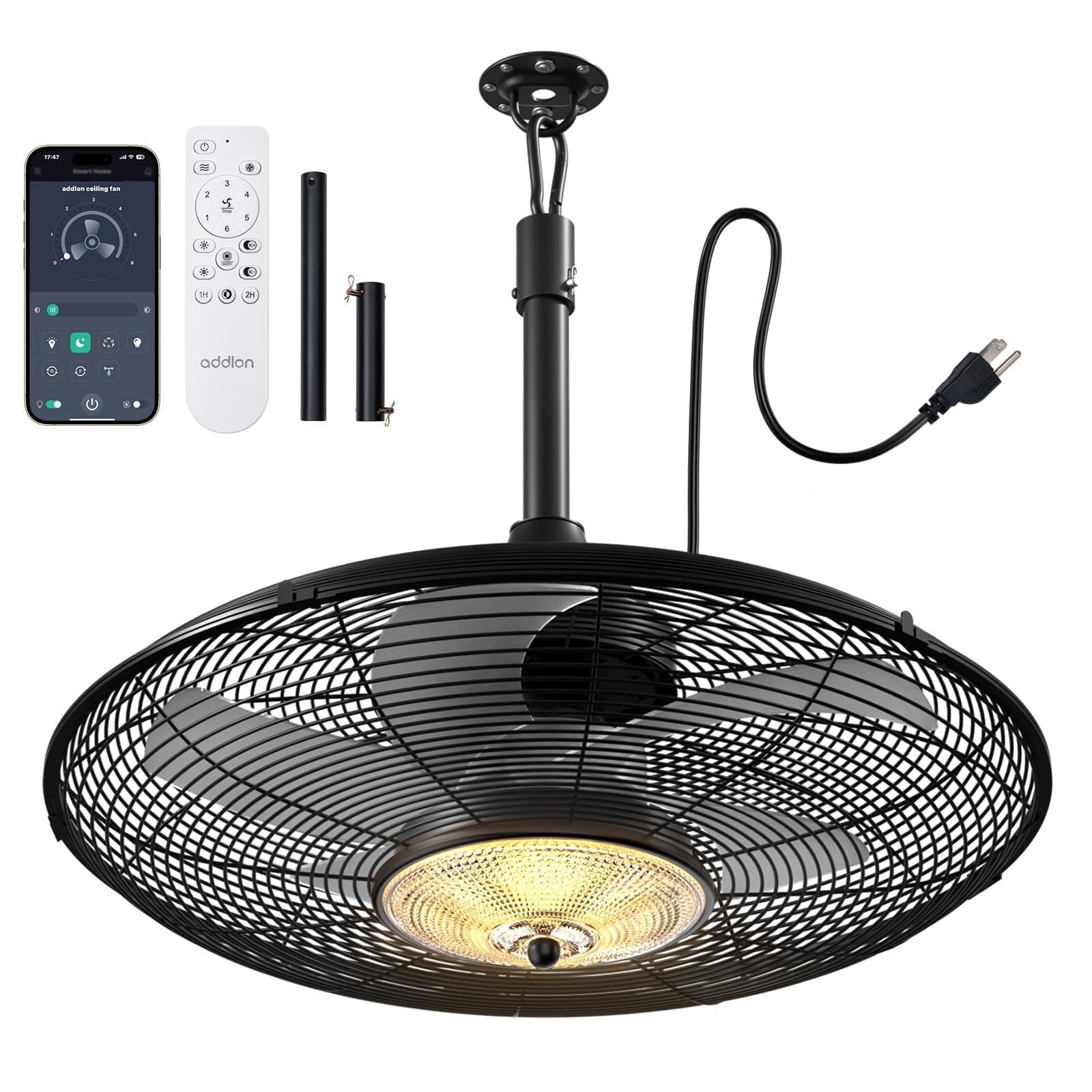 addlon 20 Inch IP65 Outdoor Ceiling Fan with Light for Patios, Remote & APP