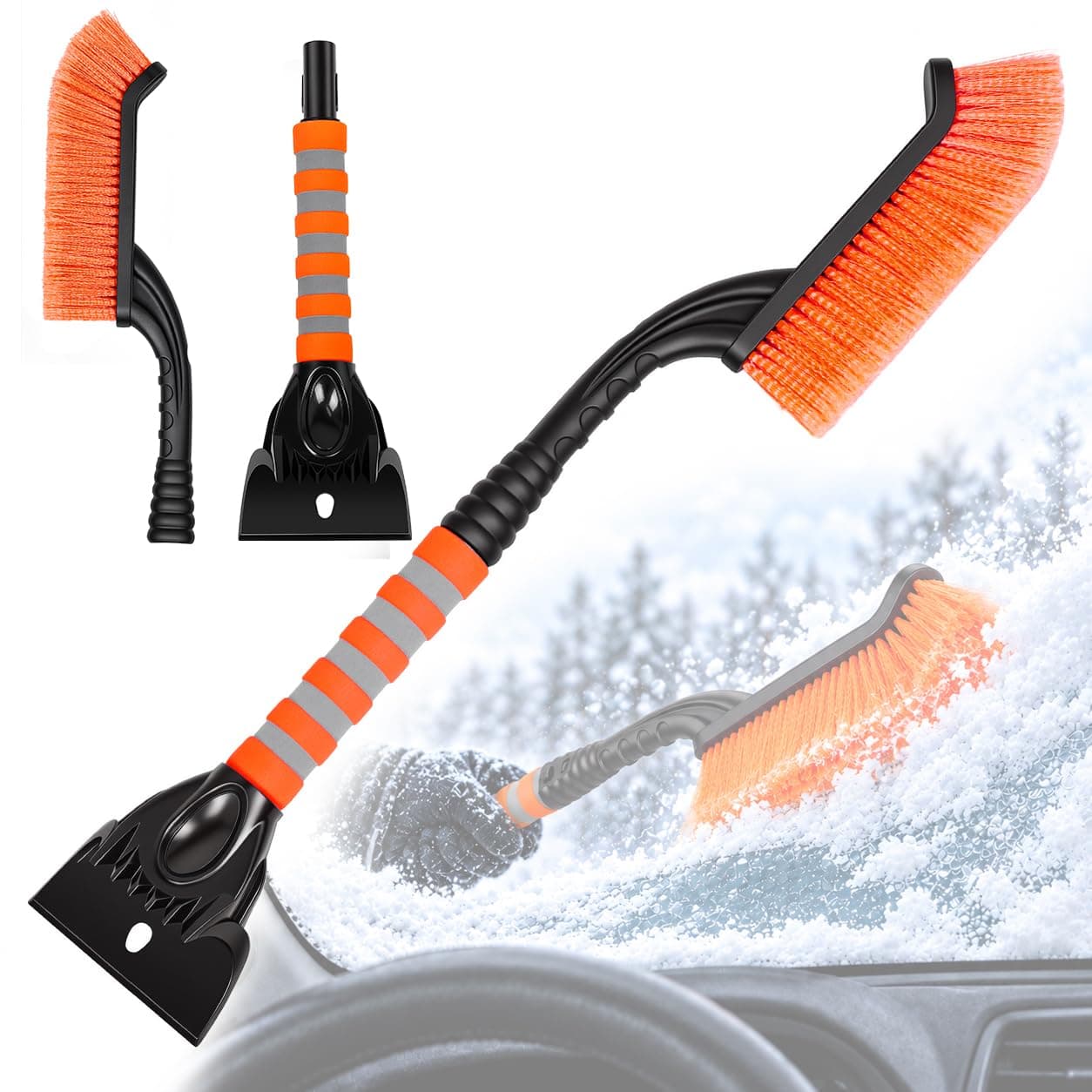 26 Inch Detachable Snow Brush with Ice Scraper for Car Windshield, Orange