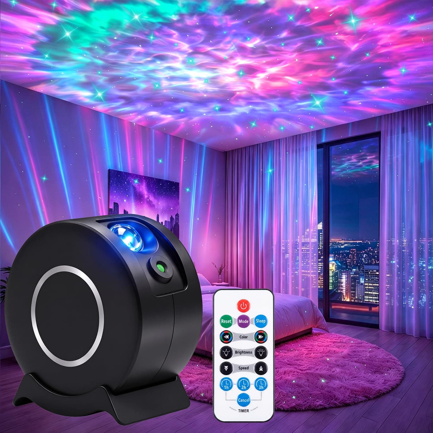 Galaxy Light Star Projector for Bedroom, 360° Night Light with Remote Timer