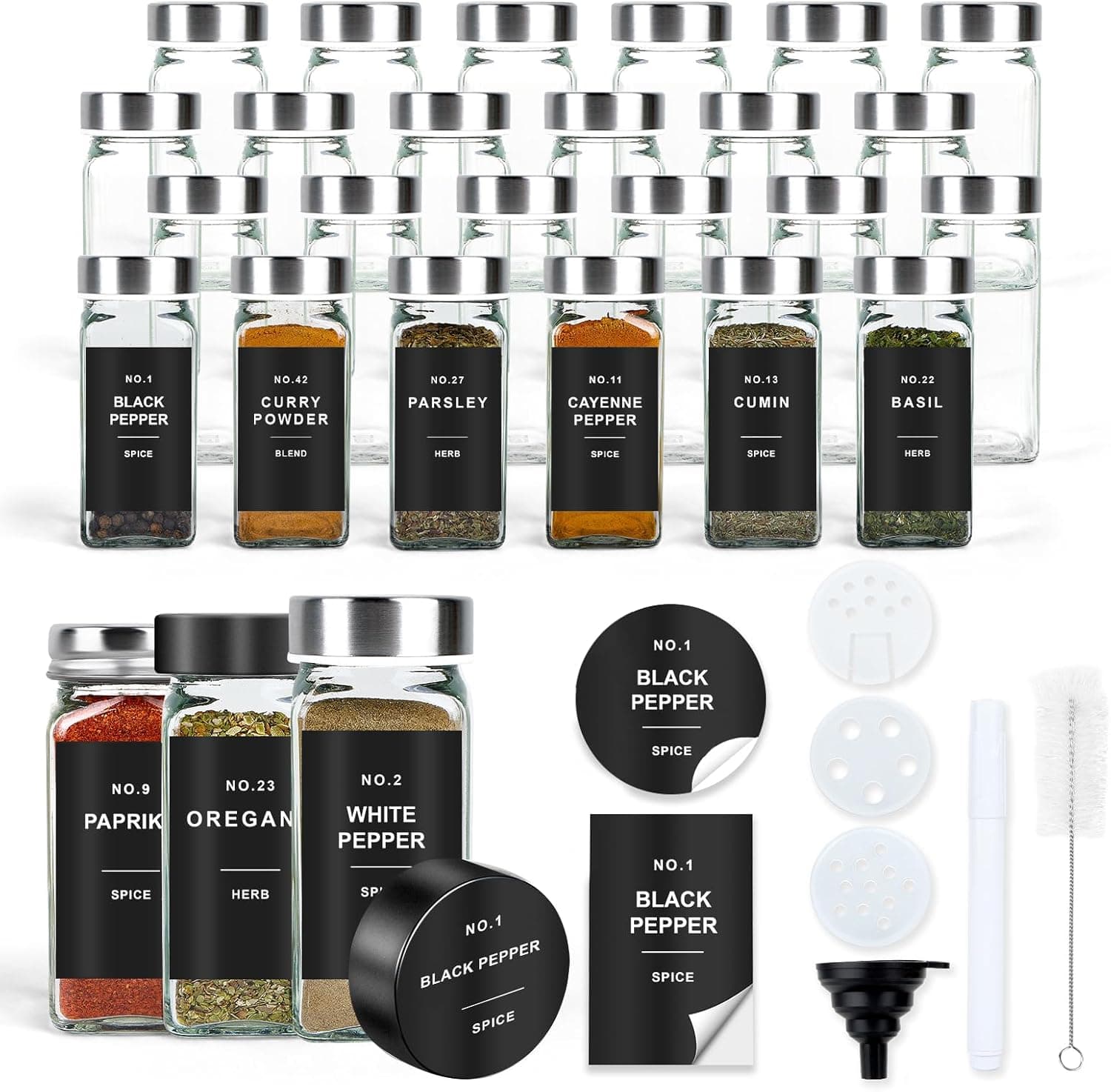 OMOZUN 24pcs 4oz Glass Spice Jars Set