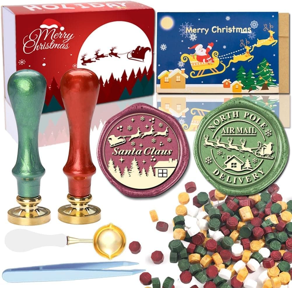 YOLAKIS Santa Claus Wax Seal Stamp Air Mail Christmas Wax Stamp Great for Invitation Christmas Cards Envelopes Gift Package Wax Seal Decoration (Christmas Sealing Kit)