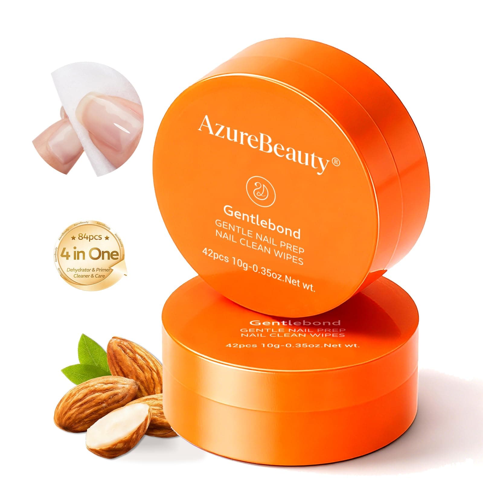 AZUREBEAUTY 4-in-One Nail Prep Pads-Dehydrator & Primer Wipes for Gel, Acrylic & Press On Nails, No Spill, No Brush, Fast & Easy Nail Cleaner Prep, Travel Friendly 84PCS (2 Boxes)